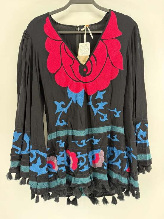 Free People Pants - Rare Free People NWT Size 4 Embroidered Romper Bell Sleeve Tassel Fringe Boho